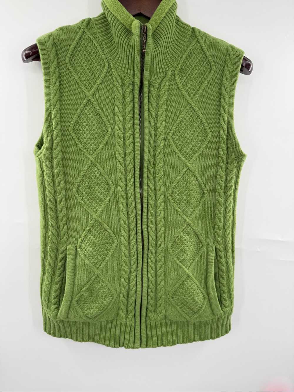 Carraig Donn Men’s L Irish Wool Cable Knit Full Zip Sweater Vest Green Ireland